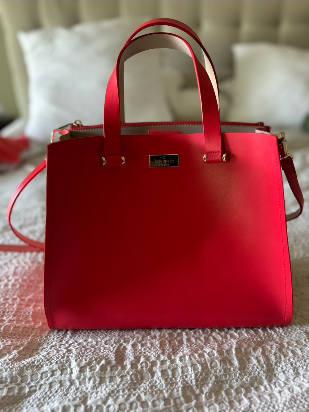 Kate Spade New York Large Red Leather Satchel Tote